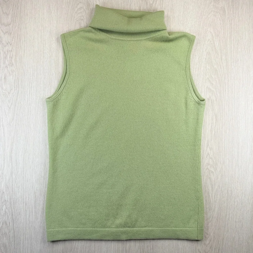 Sutton Studio Cashmere Turtleneck Sweater Vest Sage Green Women Md Sleeveless
